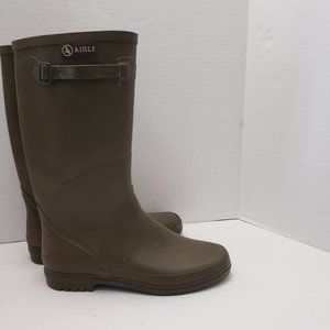 Green Aigle Womens Pull On Made in France Boots Tall Buckle on Side 40